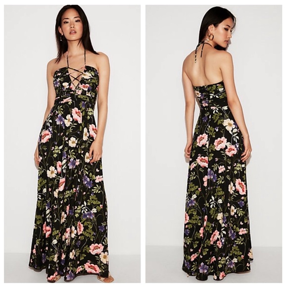 Express Dresses & Skirts - Express Lace-Up Ruched Fit And Flare Maxi Dress